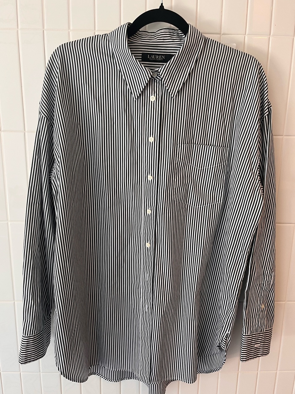 Lauren Ralph Lauren Striped Button Down Shirt | Forest Green | Size XL |